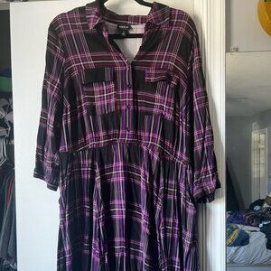 EUC Torrid Purple Plaid Button Front Shirt Dress -- NO SASH